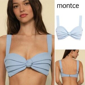 Montce Peri Rib Hayden Blue Bra with Knotted Front Adjustable Straps Sz S 158$